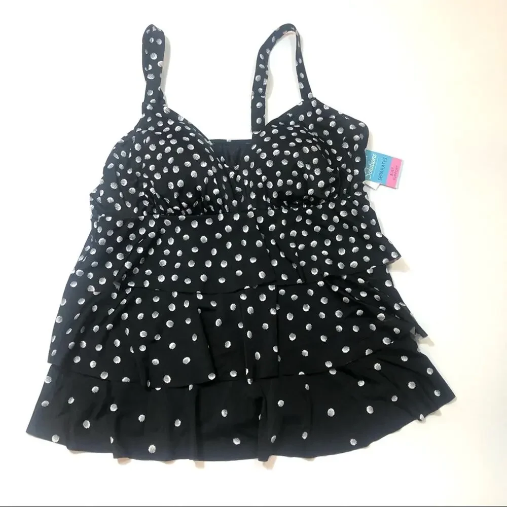 Swim Solutions Polka Dot Tiered Tankini Swim Top